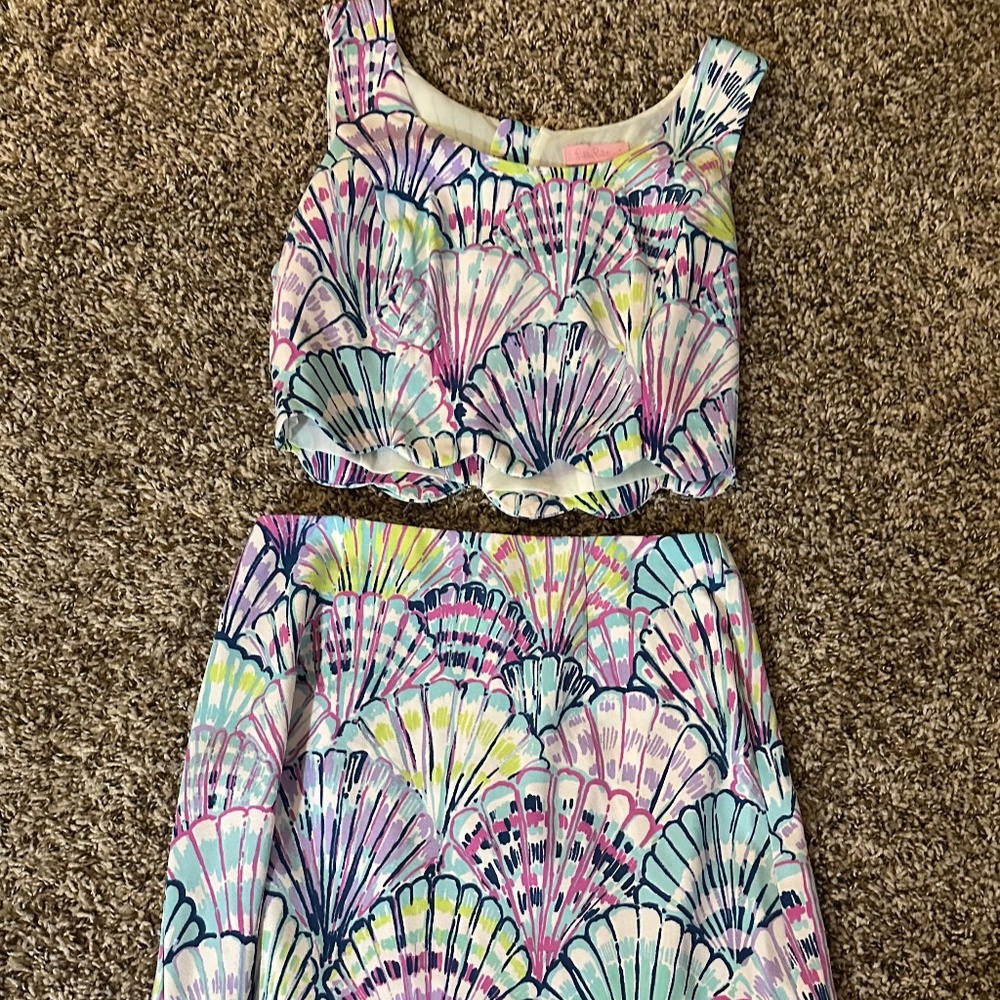 Lilly Pulitzer Oh Shello Scalloped Edge Crop Top and Skirt